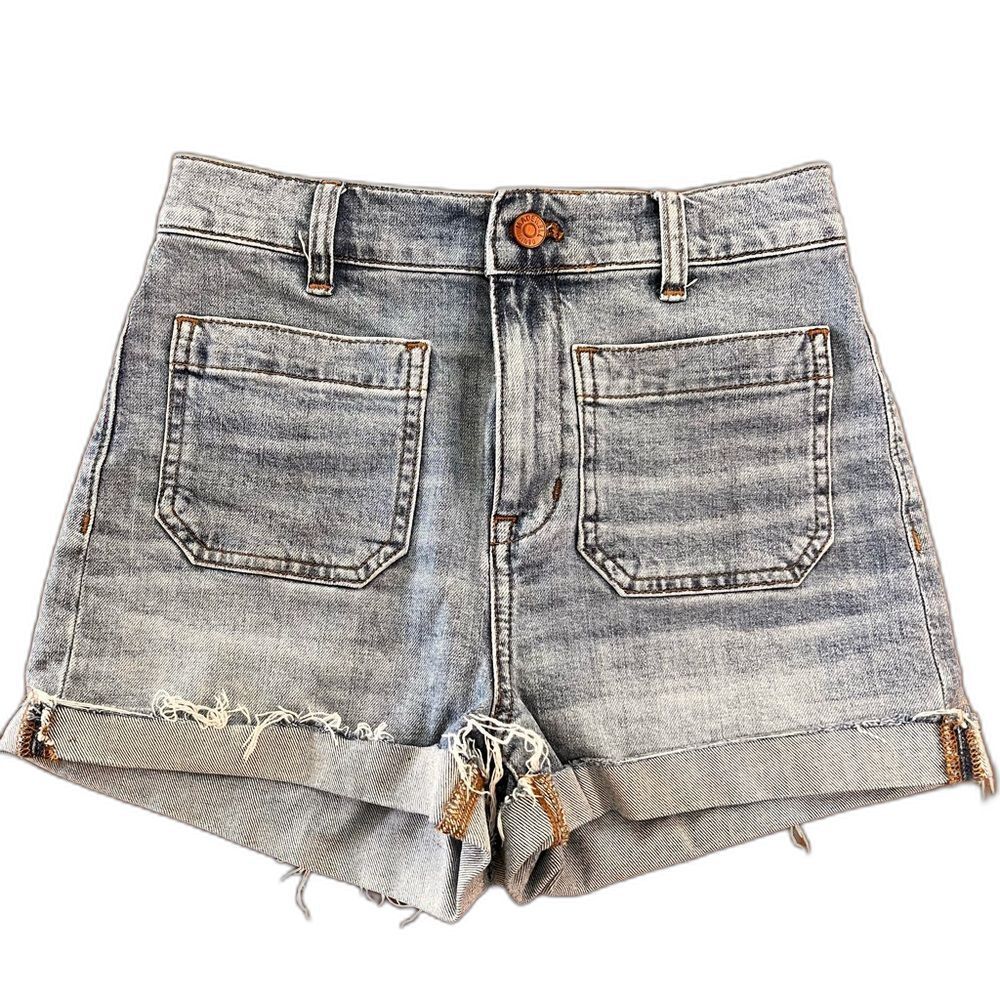 Madewell High Rise Denim Shorts Vintage Wash Cuffed Hem Patch Pocket Womens 25